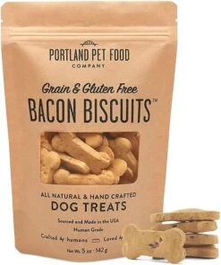 Crafted By Humans Loved By Dogs Portland Pet Food Company All-Natural Dog Treat Biscuits Multipack (3 X 5 Oz Bags) – Bacon Flavor – Grain-Free, Gluten-Free, Human-Grade, Limited Ingredients -Zoo Shop 61f3orj5I1L. AC