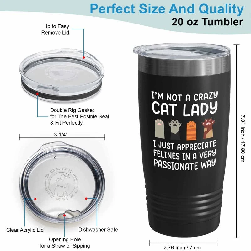 Flairy Land Cat Lady Black Tumbler 20oz - Appreciate Felines -Cat Paw Cat Parents Cat Mama Cat Lover Kitties Purr Feline Mom 5 Flairy Land Cat Lady Black Tumbler 20oz - Appreciate Felines -Cat Paw Cat Parents Cat Mama Cat Lover Kitties Purr Feline Mom - Image 3
