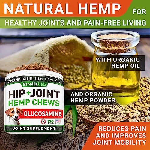 Hemp Treats - Glucosamine Dog Joint Supplement + Omega 3 - W/Hemp Oil - Chondroitin, MSM - Advanced Mobility Chews - Joint Pain Relief - Hip & Joint Care - Chicken Flavor - 120 Ct - Made In USA 7 Hemp Treats - Glucosamine Dog Joint Supplement + Omega 3 - W/Hemp Oil - Chondroitin, MSM - Advanced Mobility Chews - Joint Pain Relief - Hip & Joint Care - Chicken Flavor - 120 Ct - Made In USA - Image 5