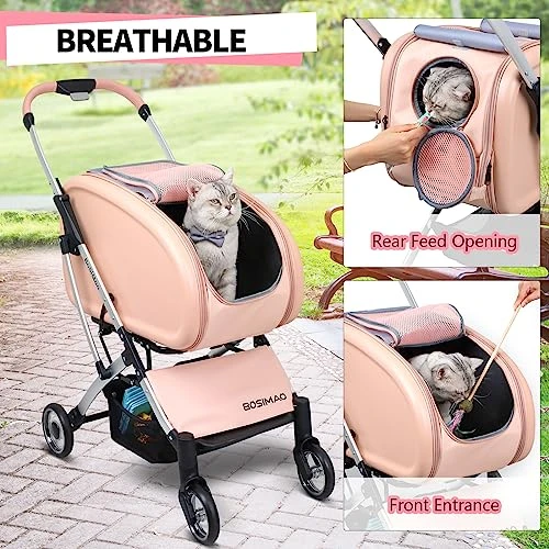 Pink Cat Stroller For Large Cat 20 To 30 Lbs,Foldable Pet Stroller For Large Cat,Sturdy Aluminum Frame,Collapsible,Lightweight Pink Pet Stroller For Cat,Mesh Windows,Breathable 4 Pink Cat Stroller For Large Cat 20 To 30 Lbs,Foldable Pet Stroller For Large Cat,Sturdy Aluminum Frame,Collapsible,Lightweight Pink Pet Stroller For Cat,Mesh Windows,Breathable - Image 2